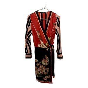 Zara Basic Red and Black Striped Wrap Dress Size XS